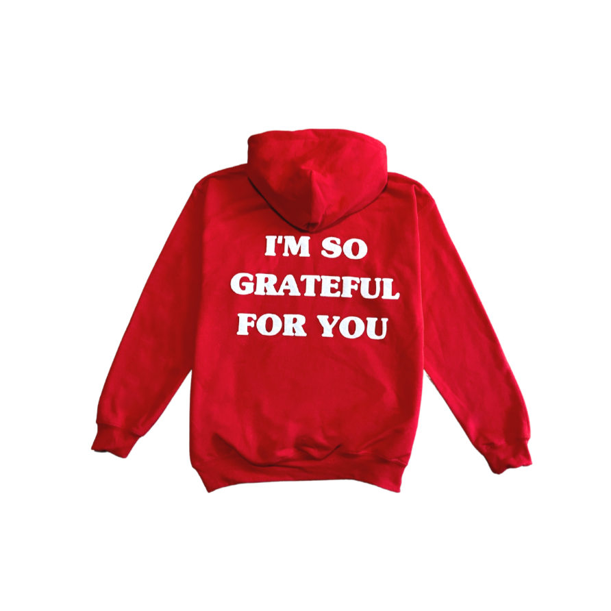 'GRATEFUL FOR YOU' red hoodie