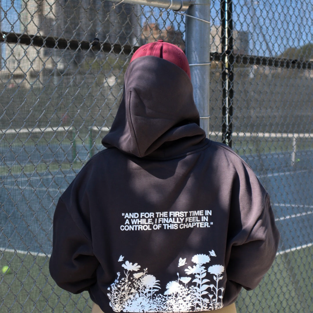 "THIS CHAPTER" ultra heavyweight hoodie in off-black