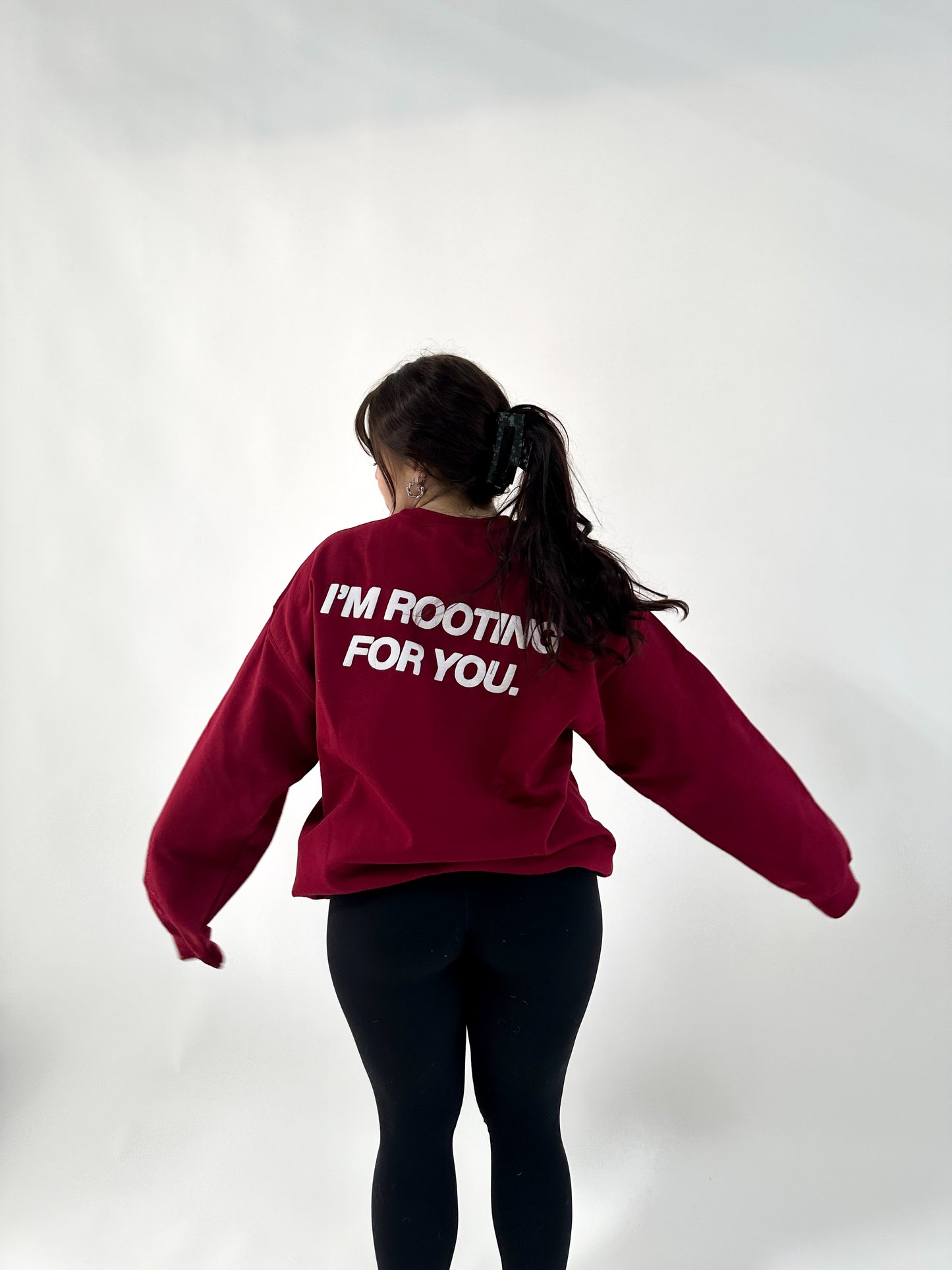 'ROOTING FOR YOU' crimson crewneck