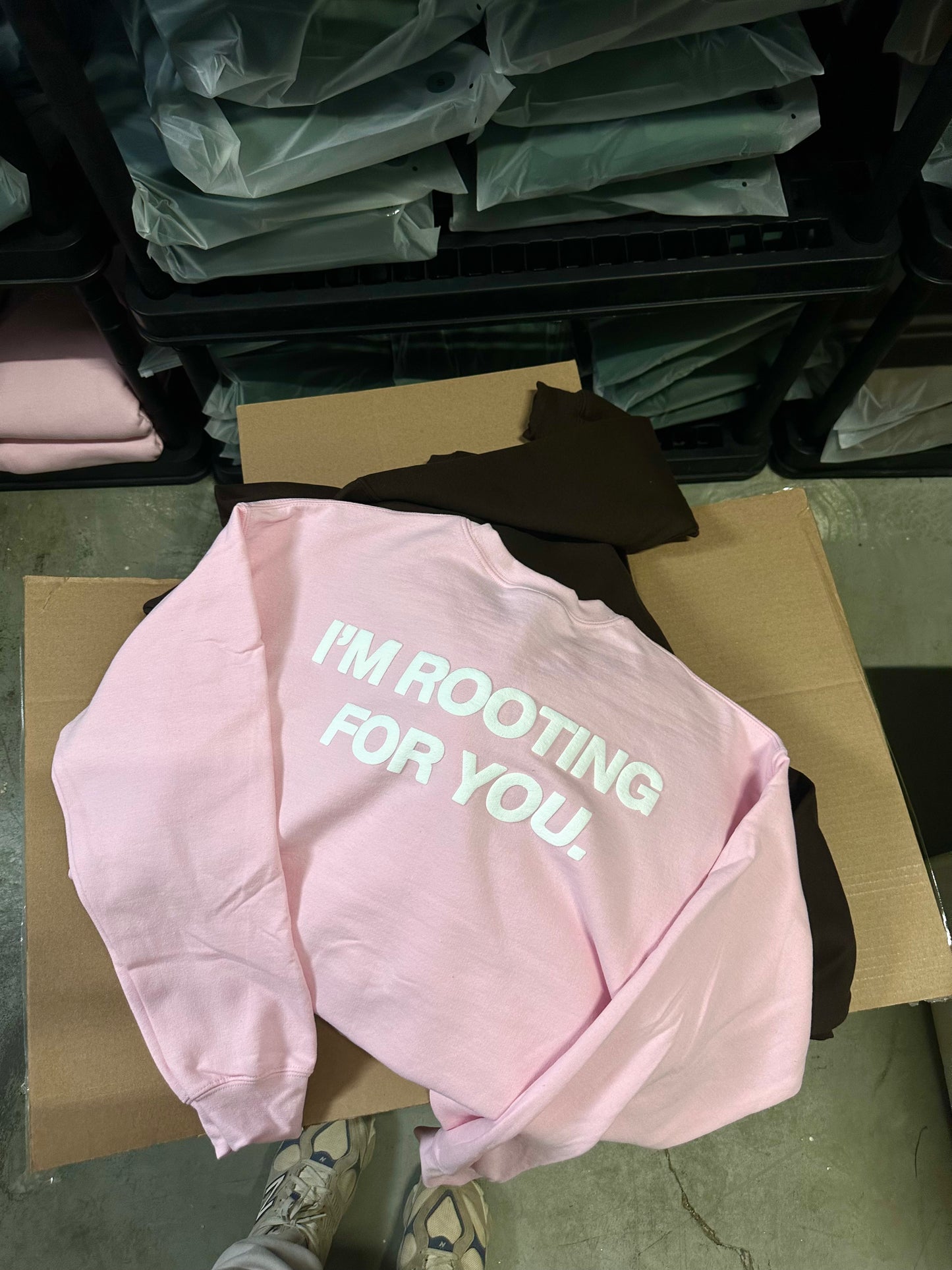 'ROOTING FOR YOU' baby pink crewneck