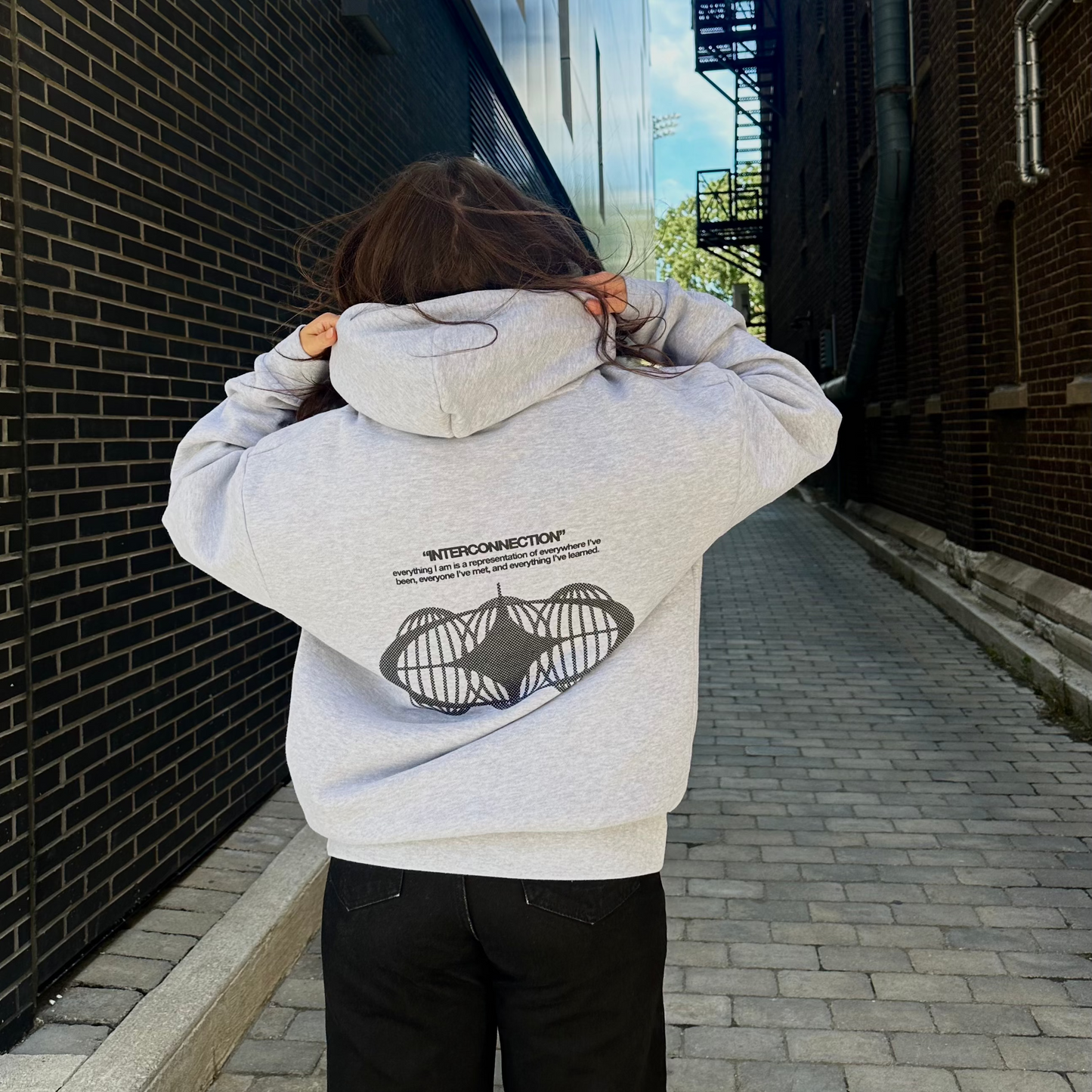 'INTERCONNECTION' grey hoodie