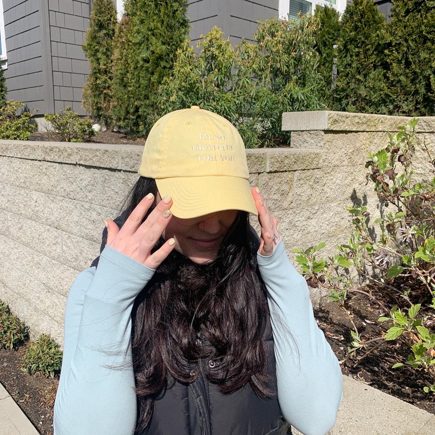 "grateful for you" hat in butter