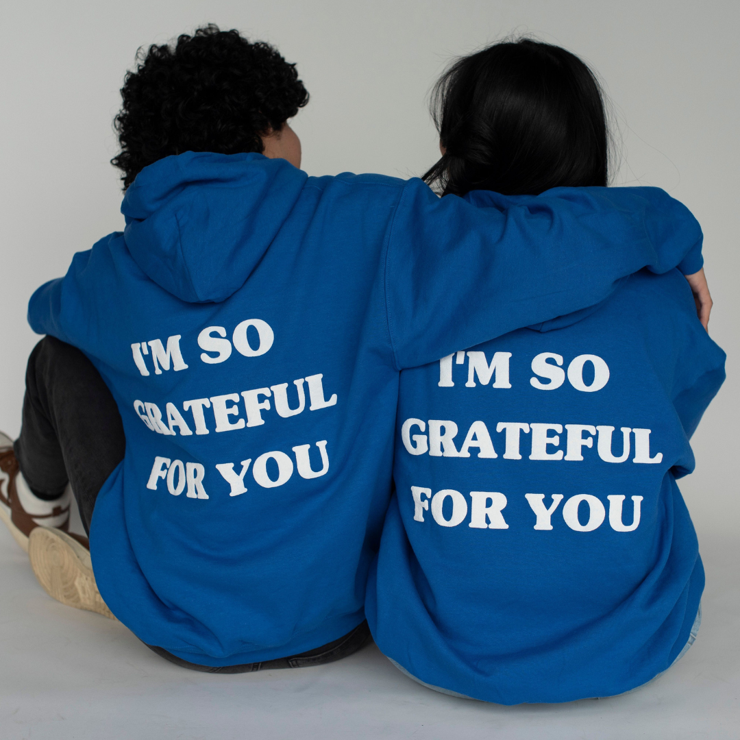 'GRATEFUL FOR YOU' royal blue hoodie