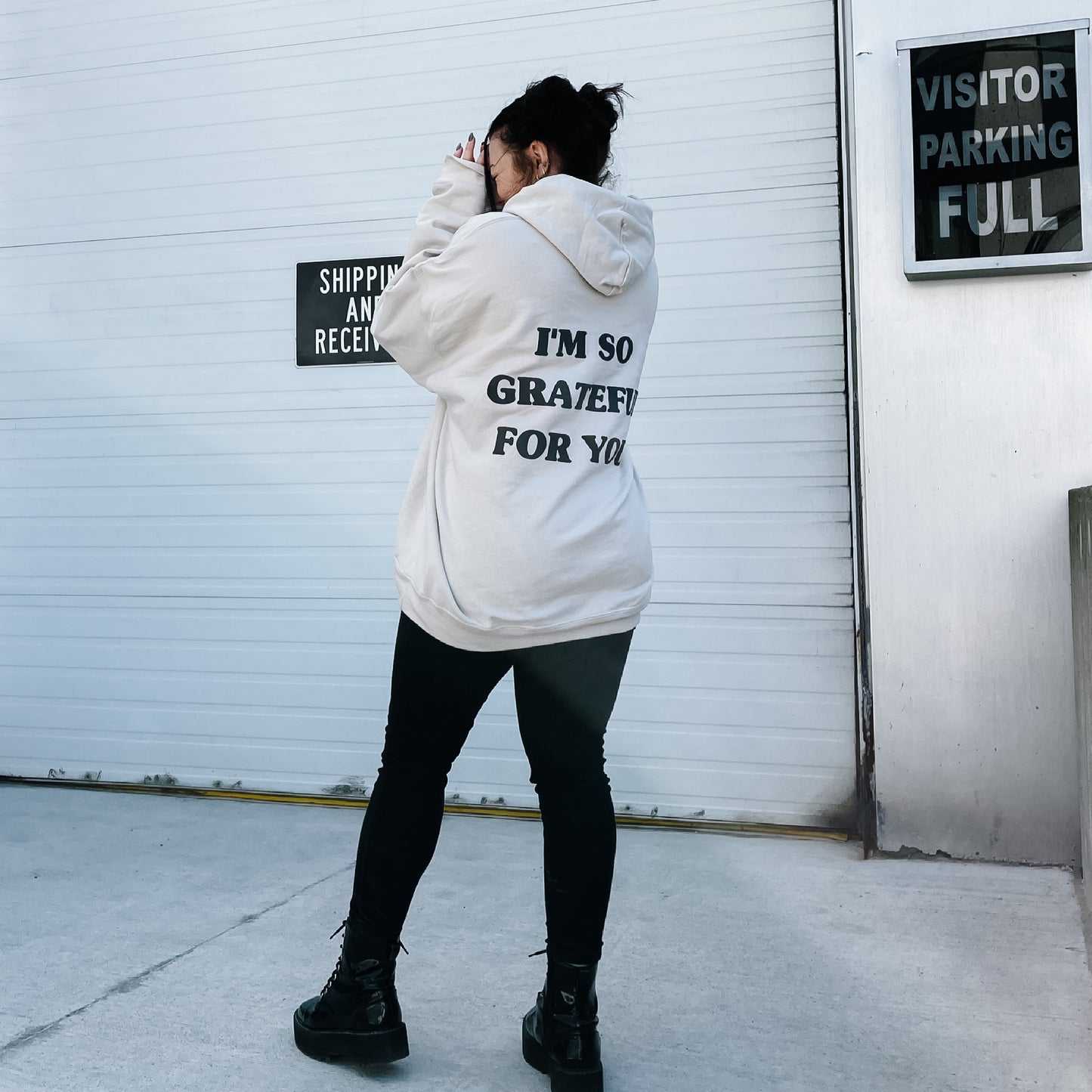 'GRATEFUL FOR YOU' tan hoodie