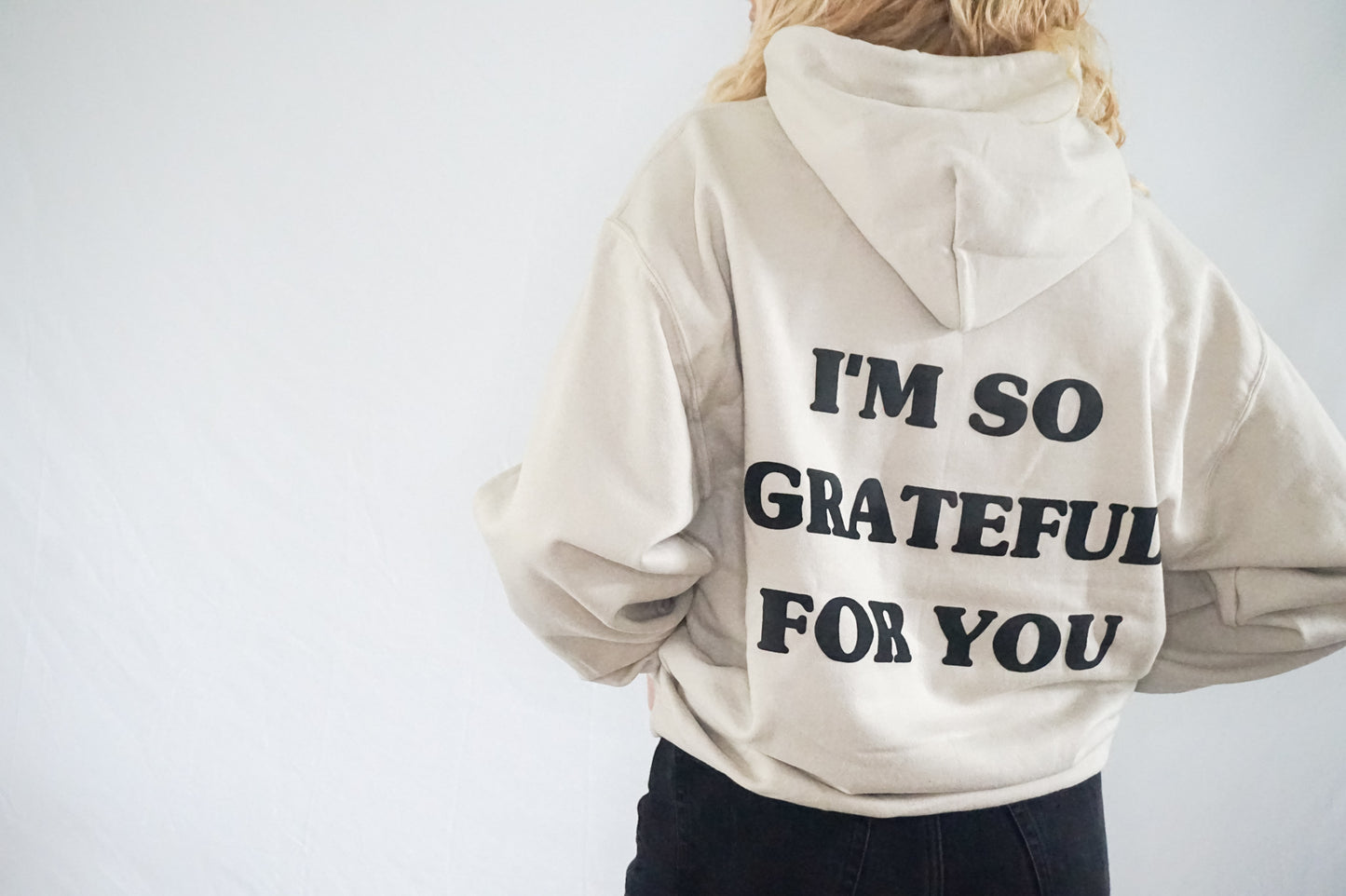 'GRATEFUL FOR YOU' tan hoodie