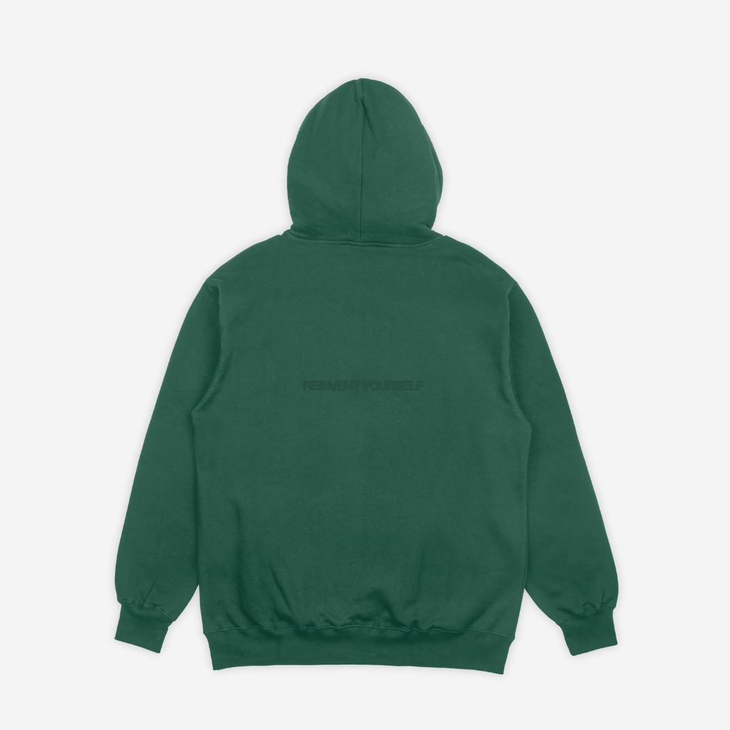 'REINVENT' HOODIE IN DEEP GREEN