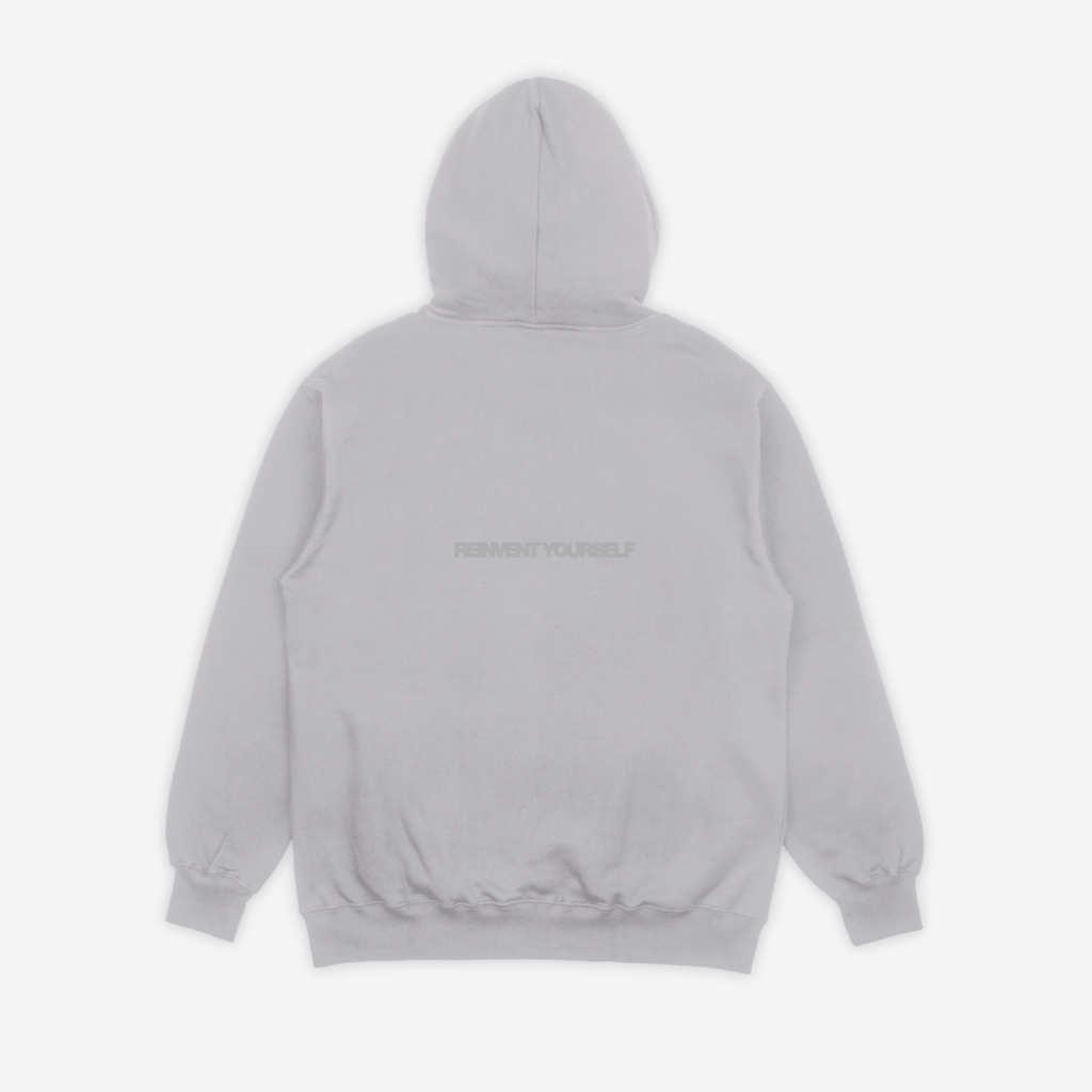 'REINVENT' HOODIE IN STONE