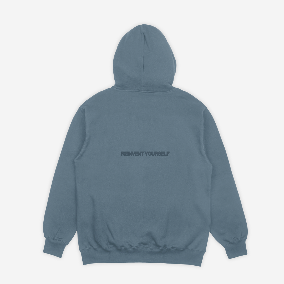 'REINVENT' HOODIE IN STORMY BLUE