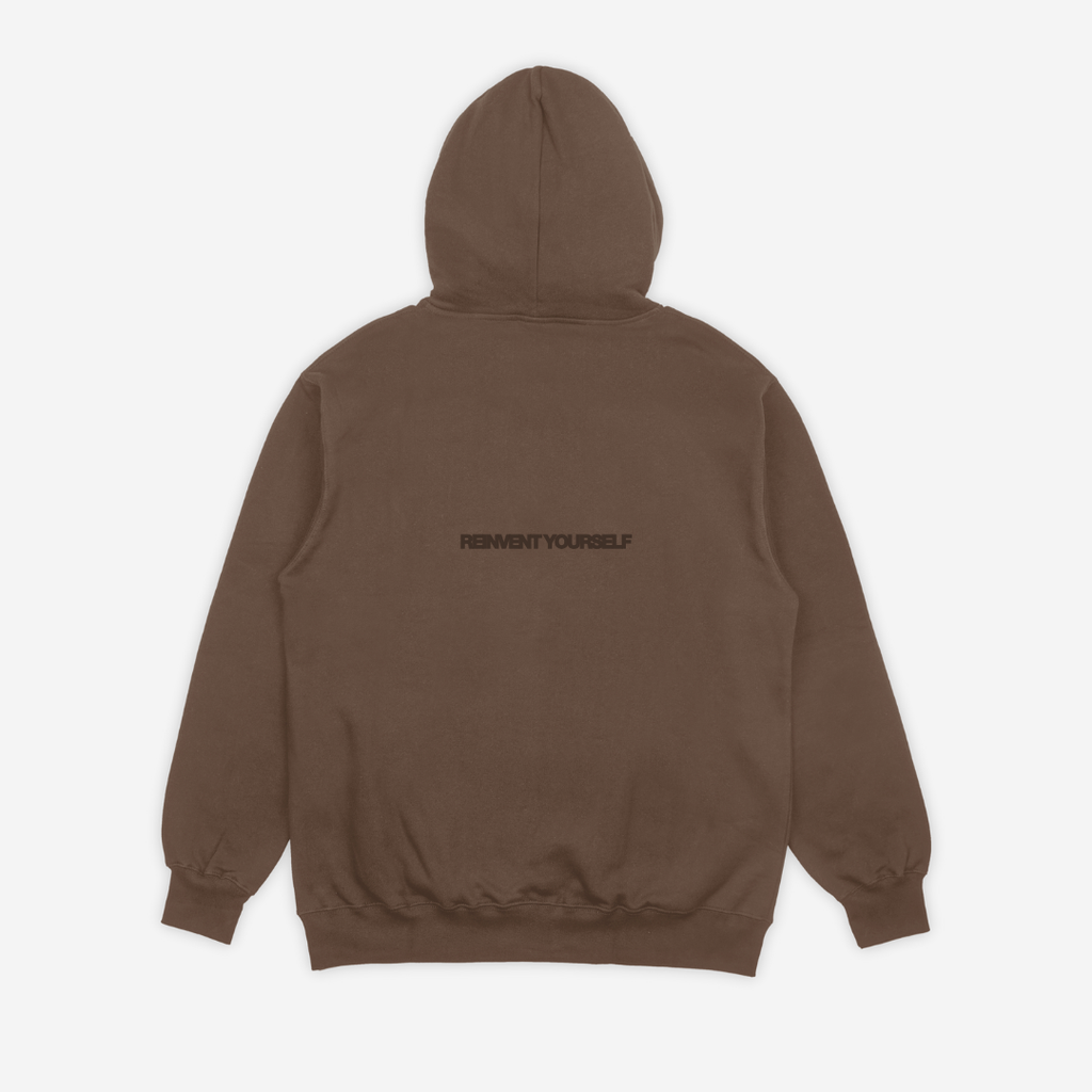'REINVENT' HOODIE IN CHOCOLATE