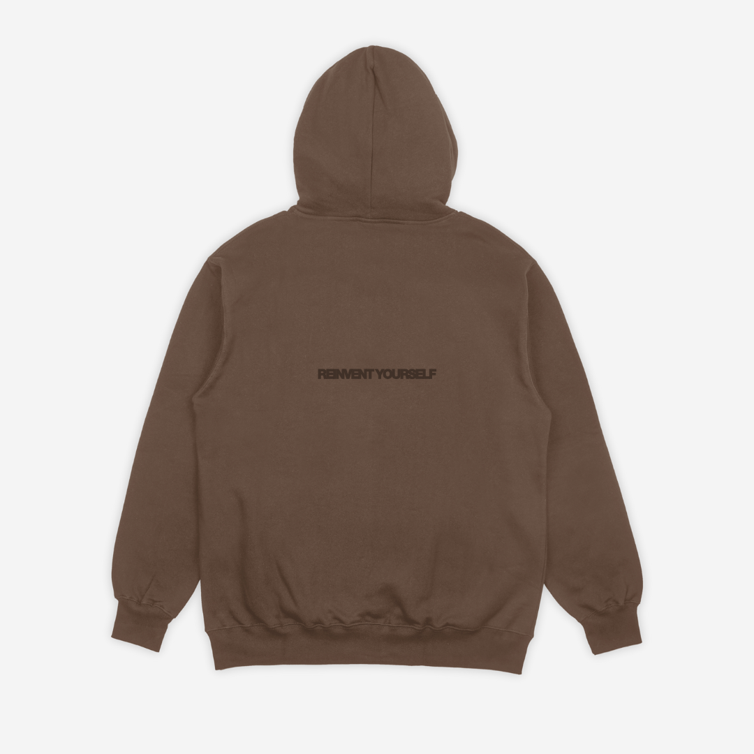 'REINVENT' HOODIE IN CHOCOLATE
