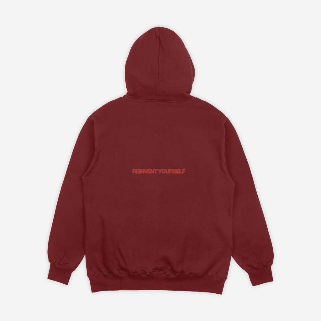 'REINVENT' HOODIE IN CRANBERRY