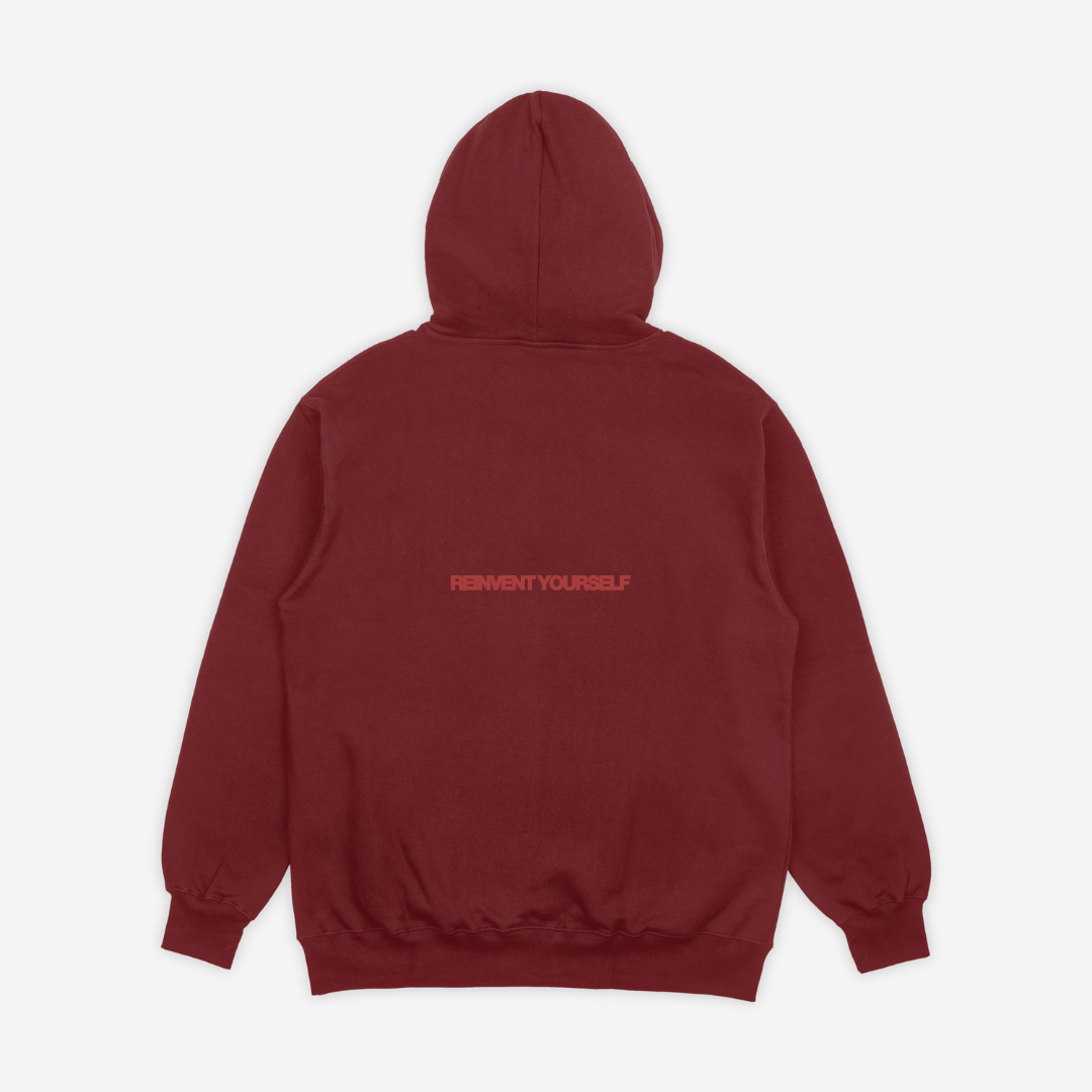 'REINVENT' HOODIE IN CRANBERRY
