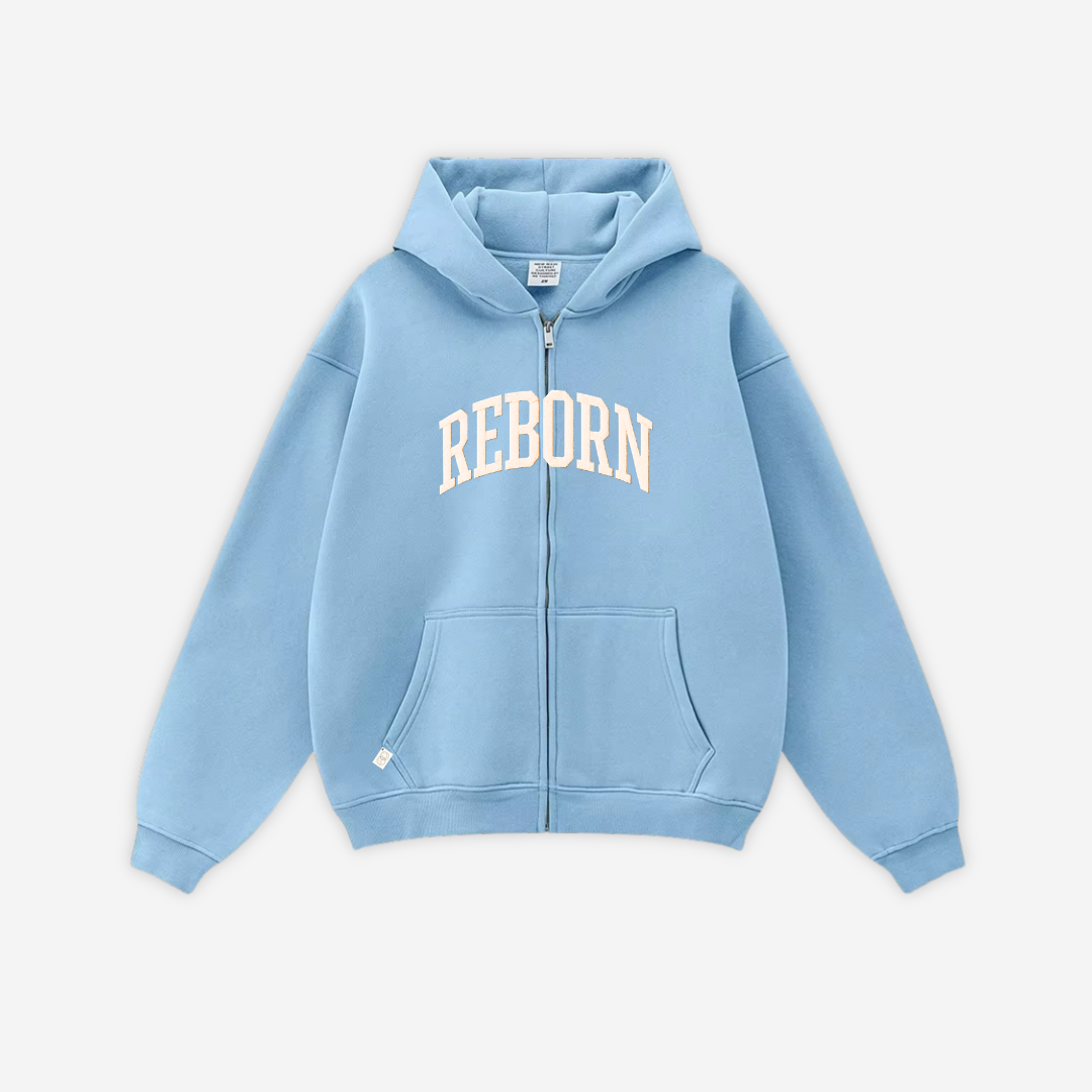 VARSITY ZIP HOODIE IN SKY