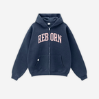 VARSITY ZIP HOODIE IN NAVY