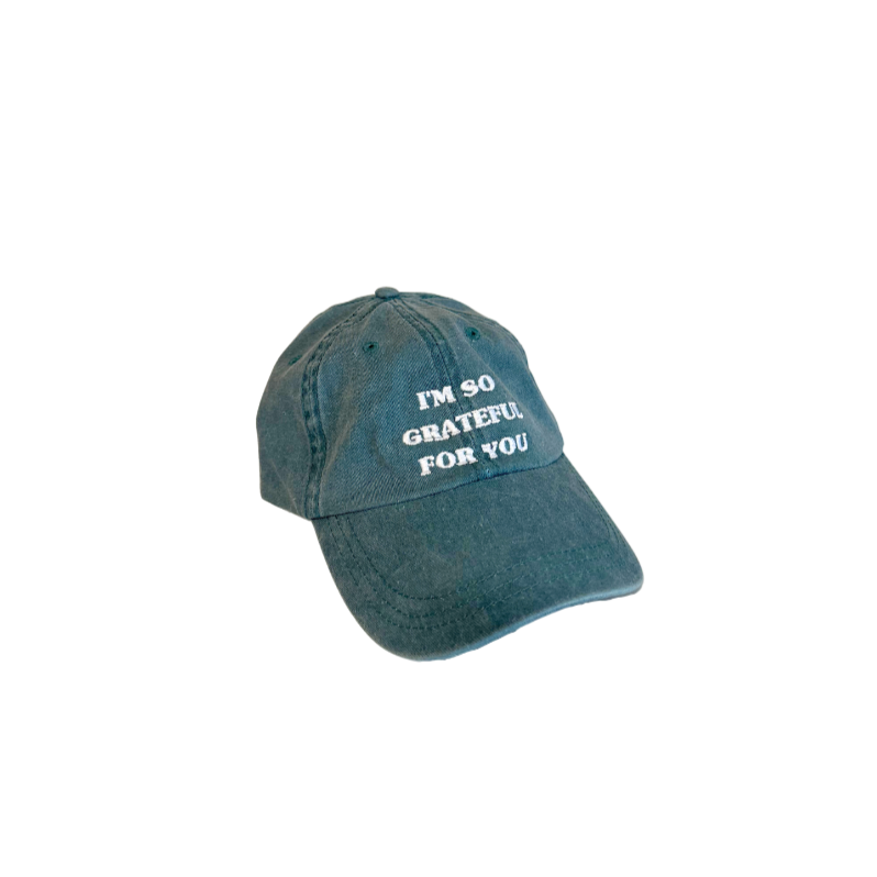 "grateful for you" dad hat in washed teal