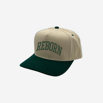 "REBORN" trucker hat in Hunter Green