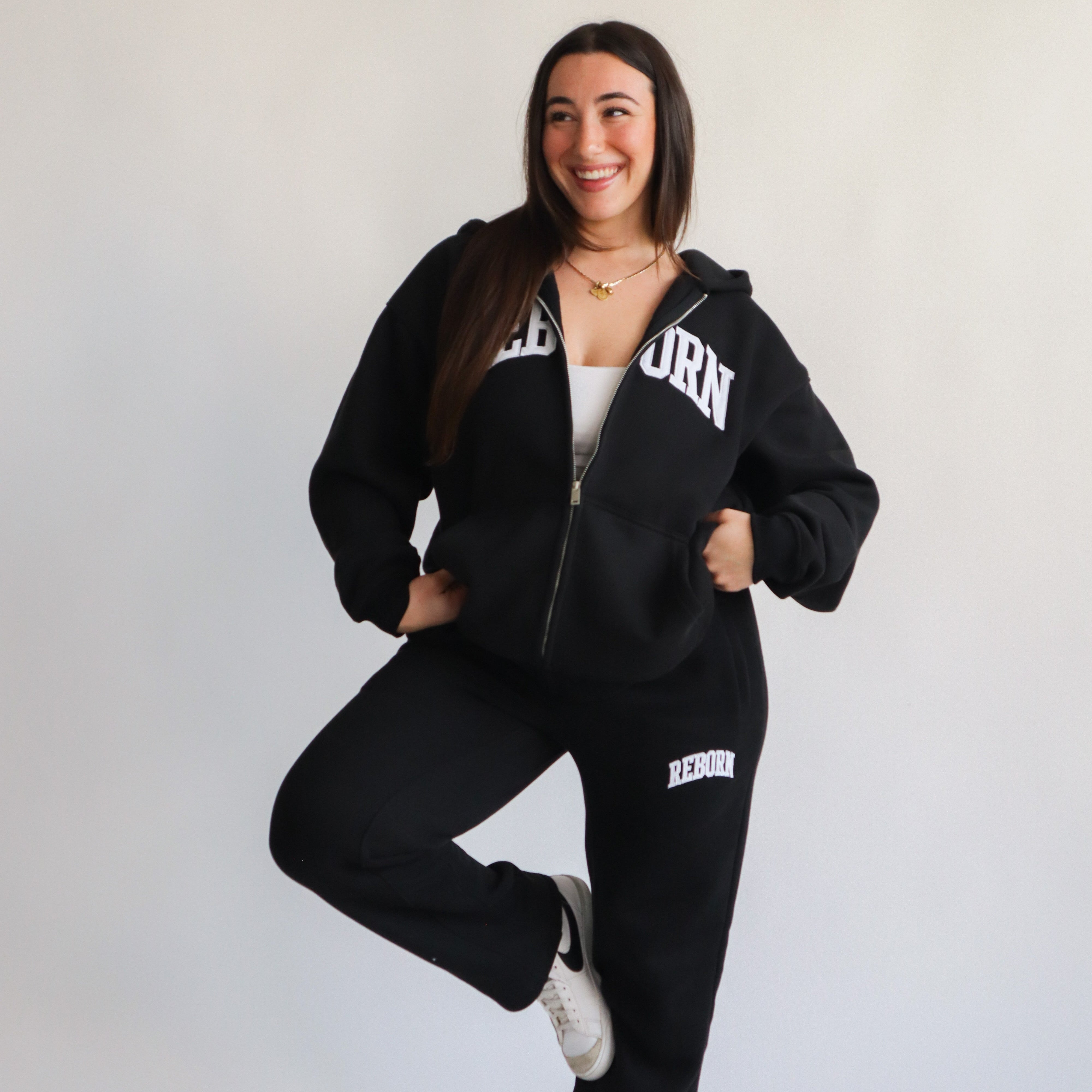 VARSITY ZIP HOODIE IN BLACK – REBORN CLUB
