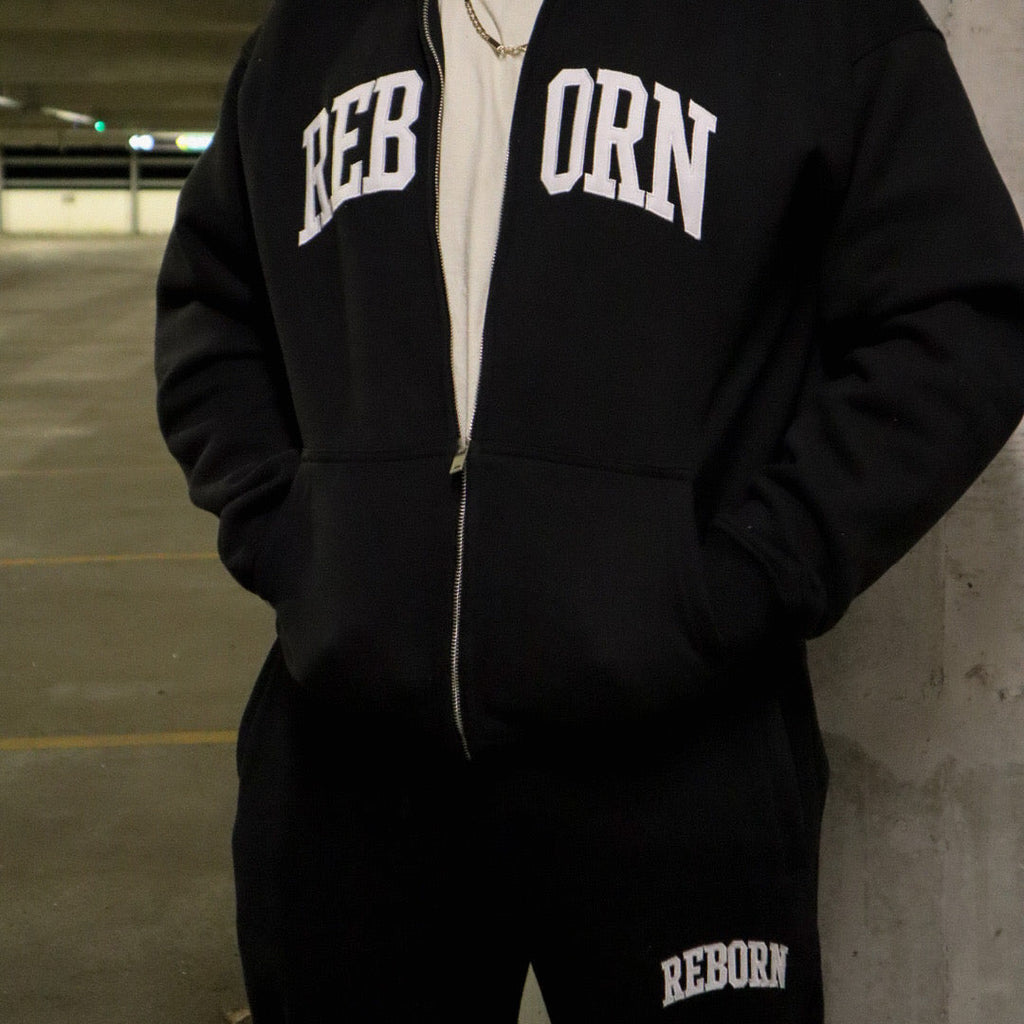 VARSITY ZIP HOODIE IN BLACK *PRE-ORDER*