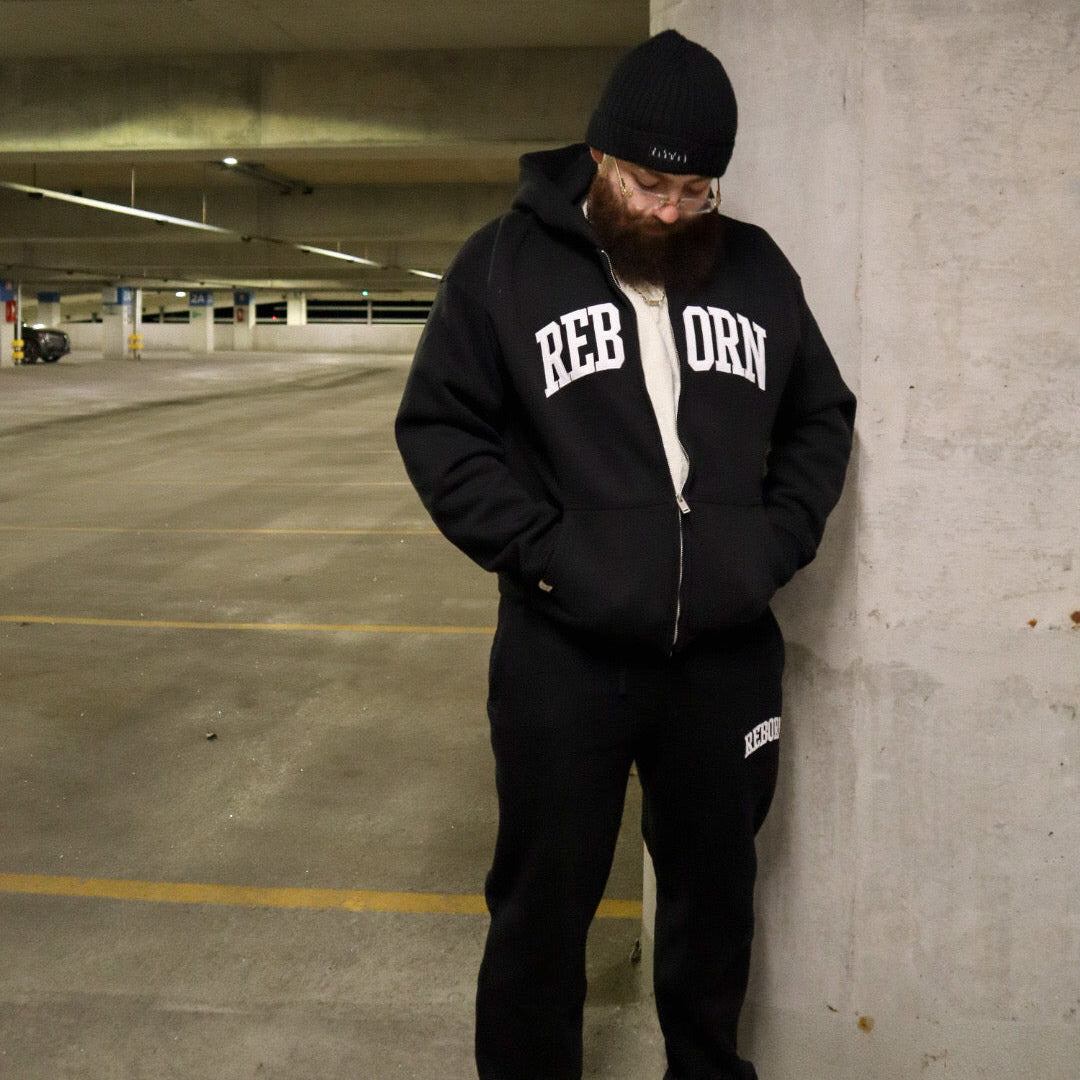 VARSITY ZIP HOODIE IN BLACK *PRE-ORDER*