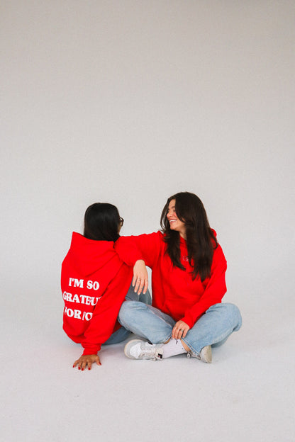 'GRATEFUL FOR YOU' red hoodie