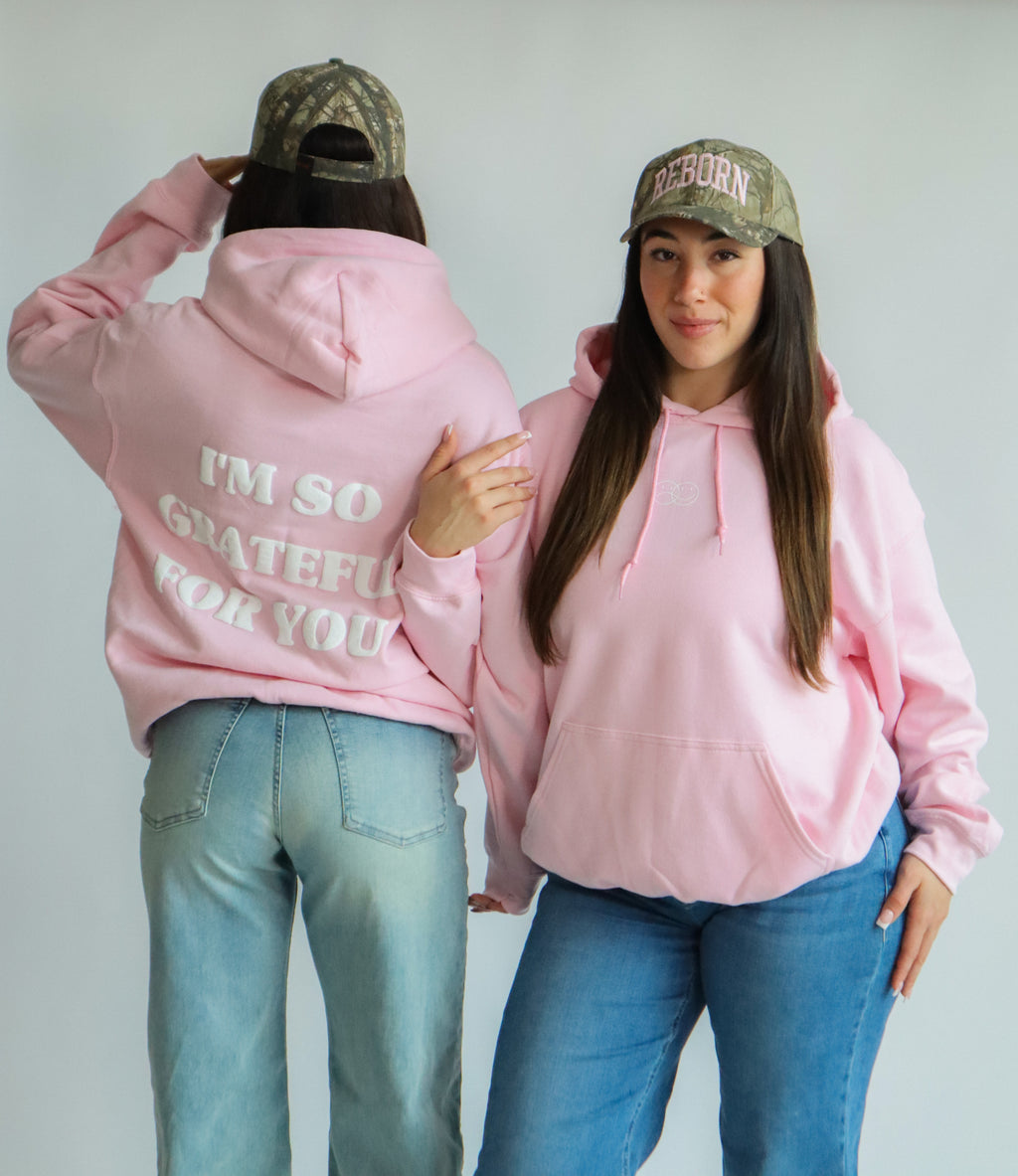 'GRATEFUL FOR YOU' HOODIE IN BABY PINK