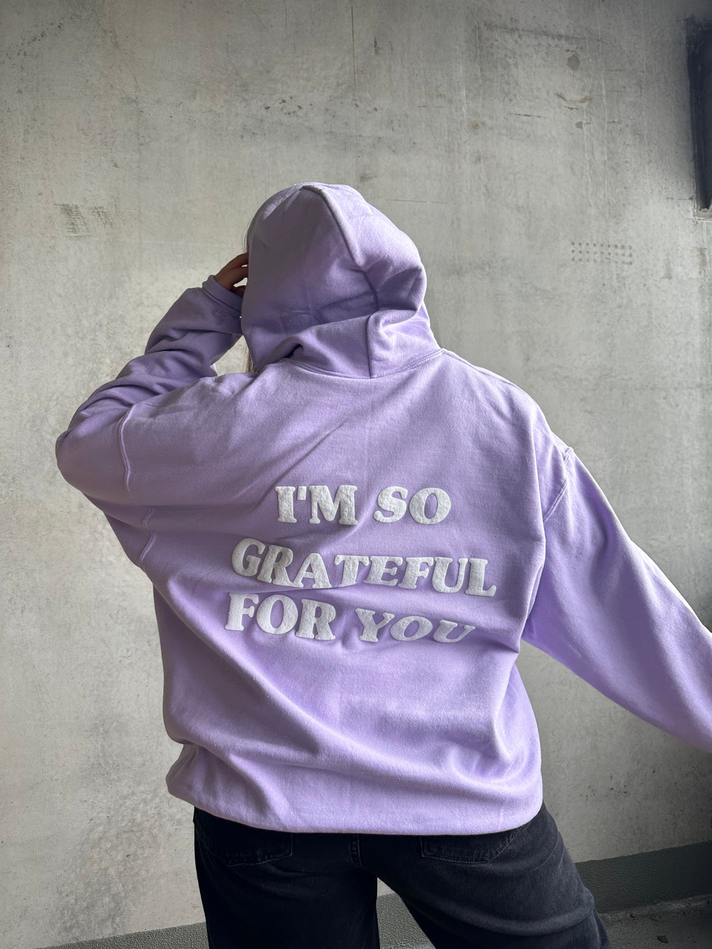 'GRATEFUL FOR YOU' HOODIE IN LILAC