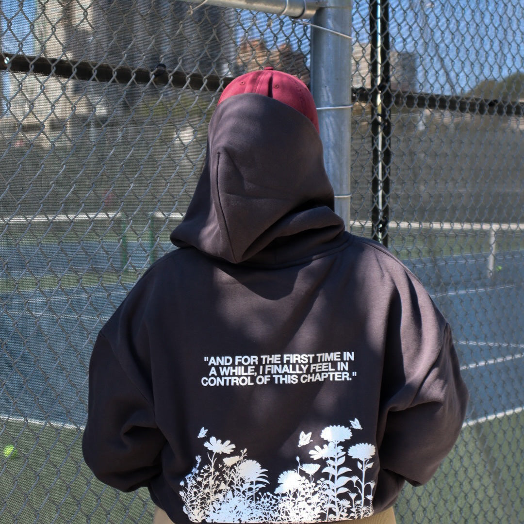 "THIS CHAPTER" ultra heavyweight hoodie in off-black