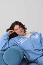 VARSITY ZIP HOODIE IN SKY