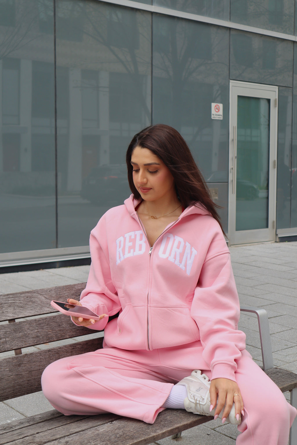 VARSITY ZIP HOODIE IN COTTON CANDY