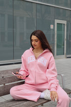 VARSITY ZIP HOODIE IN COTTON CANDY