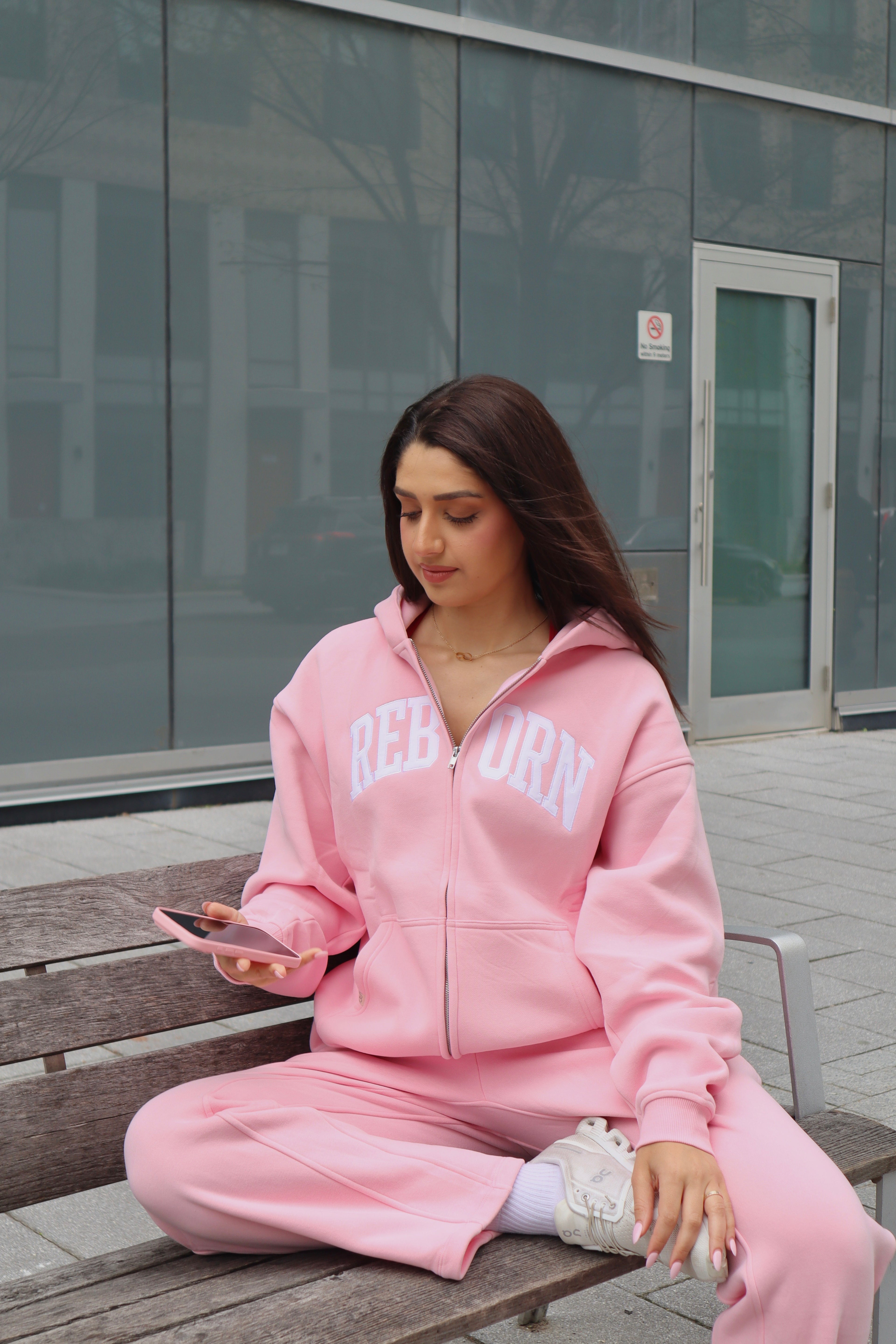 VARSITY ZIP HOODIE IN COTTON CANDY