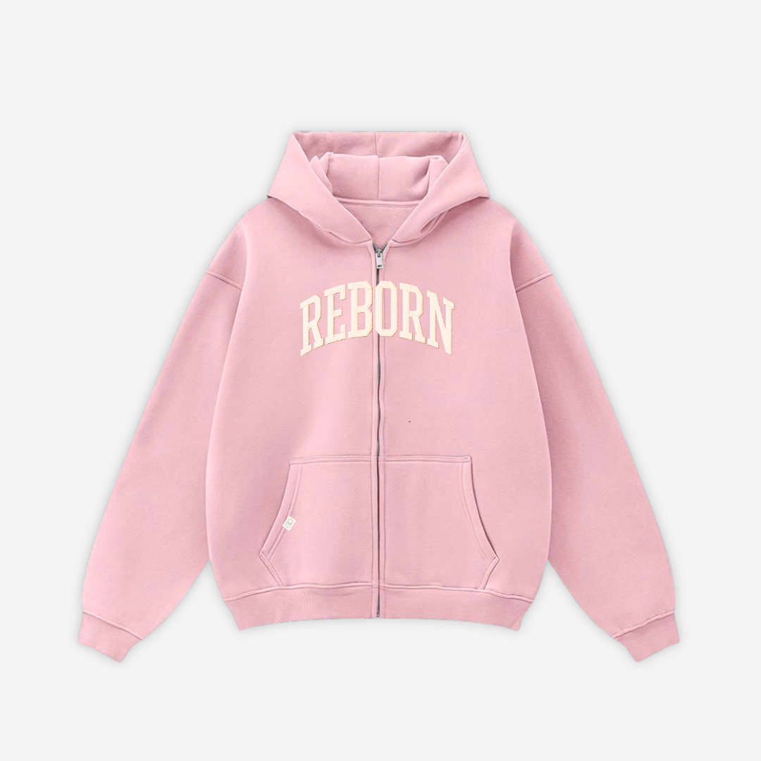 VARSITY ZIP HOODIE IN COTTON CANDY