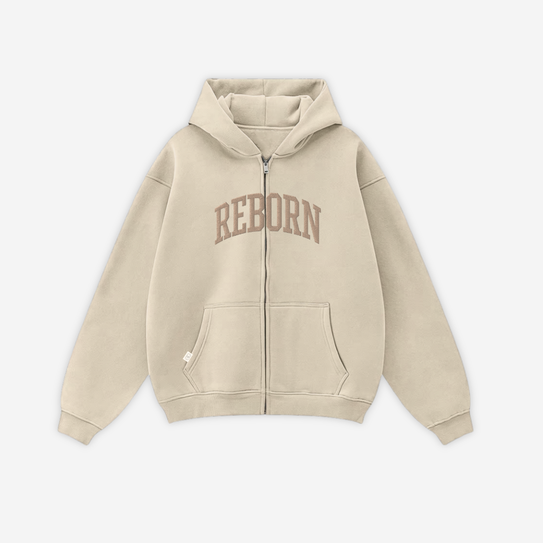 VARSITY ZIP HOODIE IN SAND