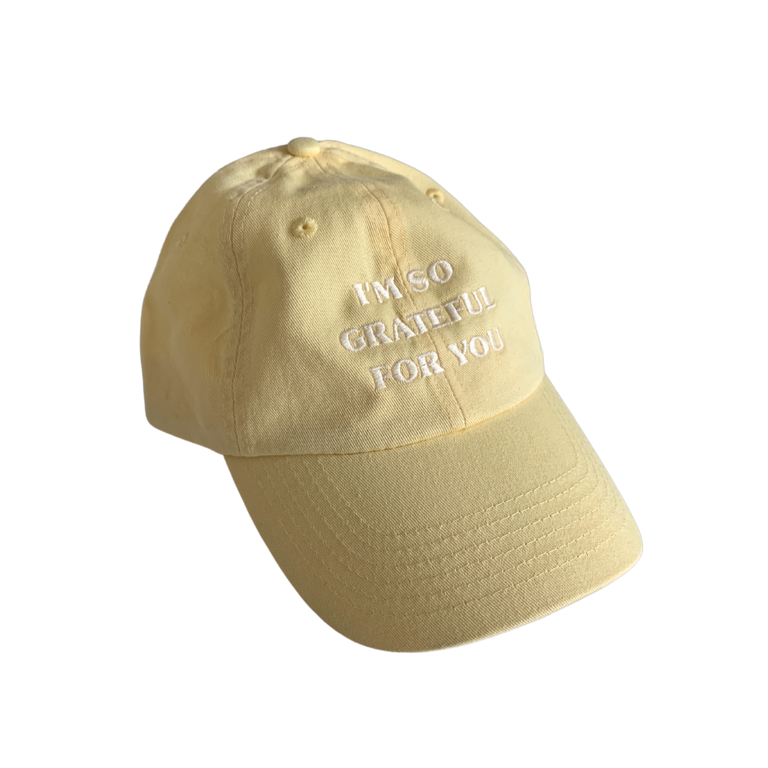 "grateful for you" hat in butter
