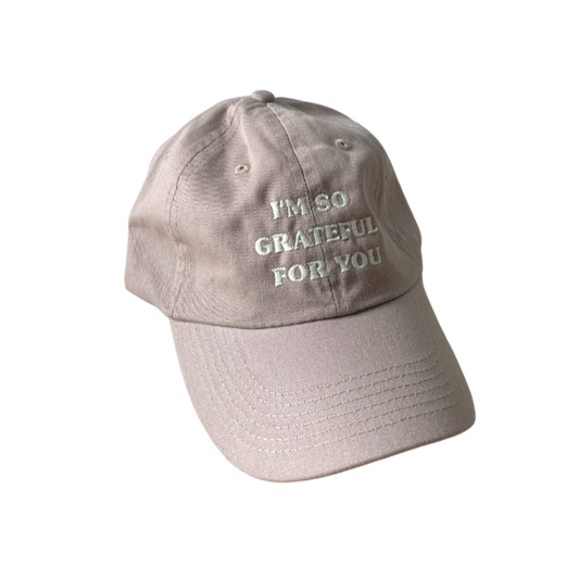 "grateful for you" hat in khaki