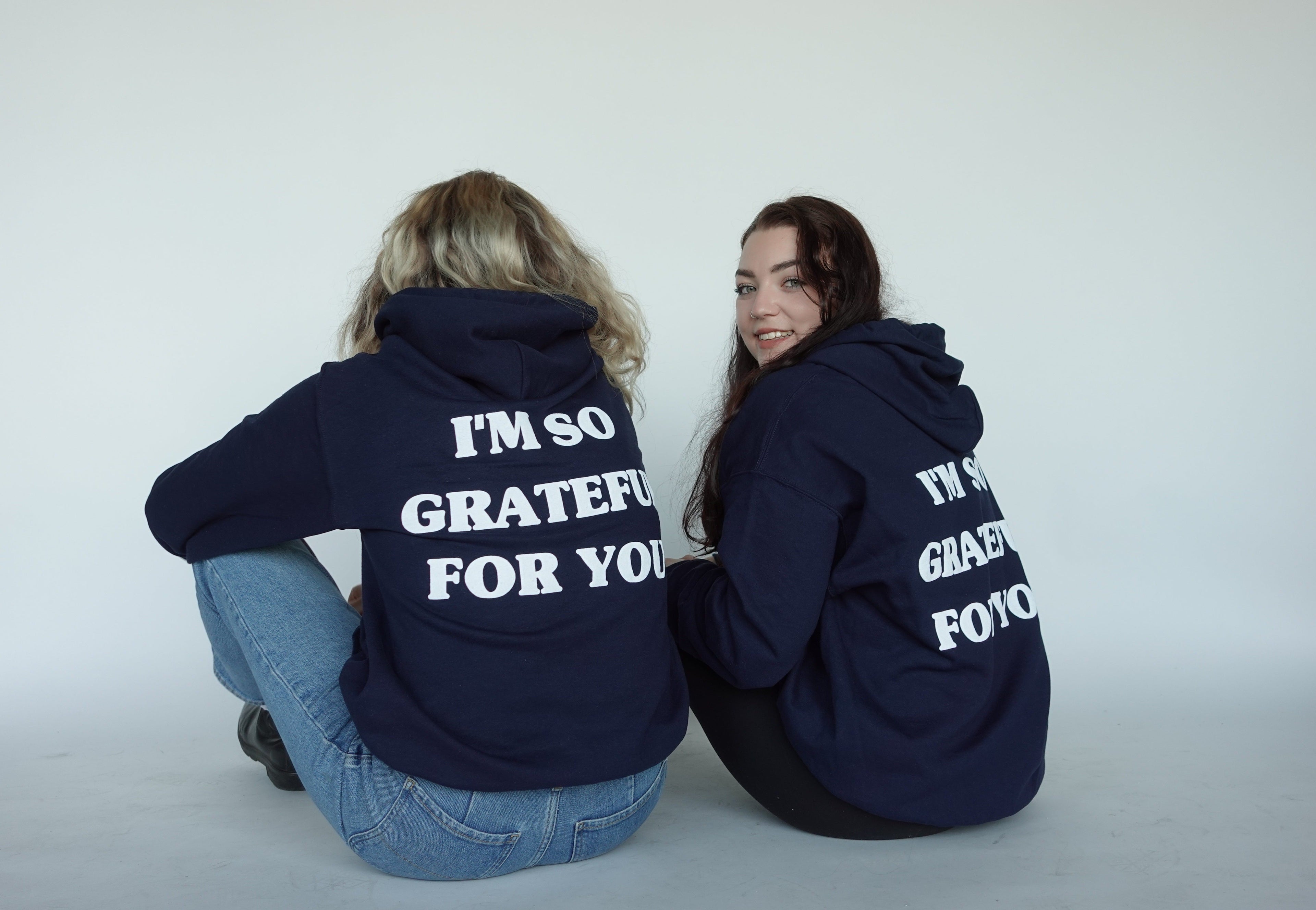 'GRATEFUL FOR YOU' HOODIE IN NAVY BLUE